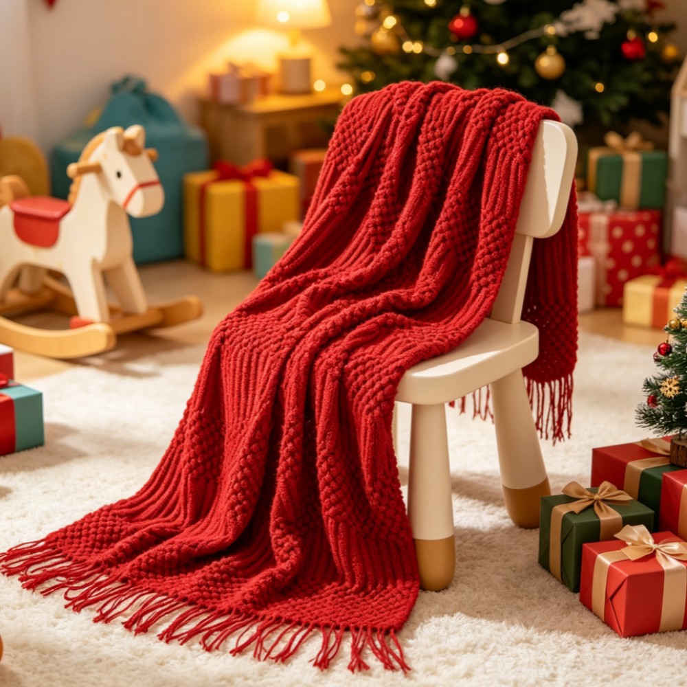 Throw Blanket Chunky Knit - 레드 보헤미안 스타일 두꺼운 니트 담요