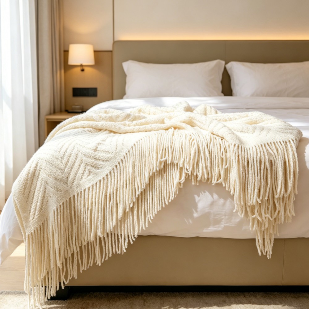Throw Blanket Chunky Knit - 럭셔리 청키 크림 담요 부드럽고 아늑한