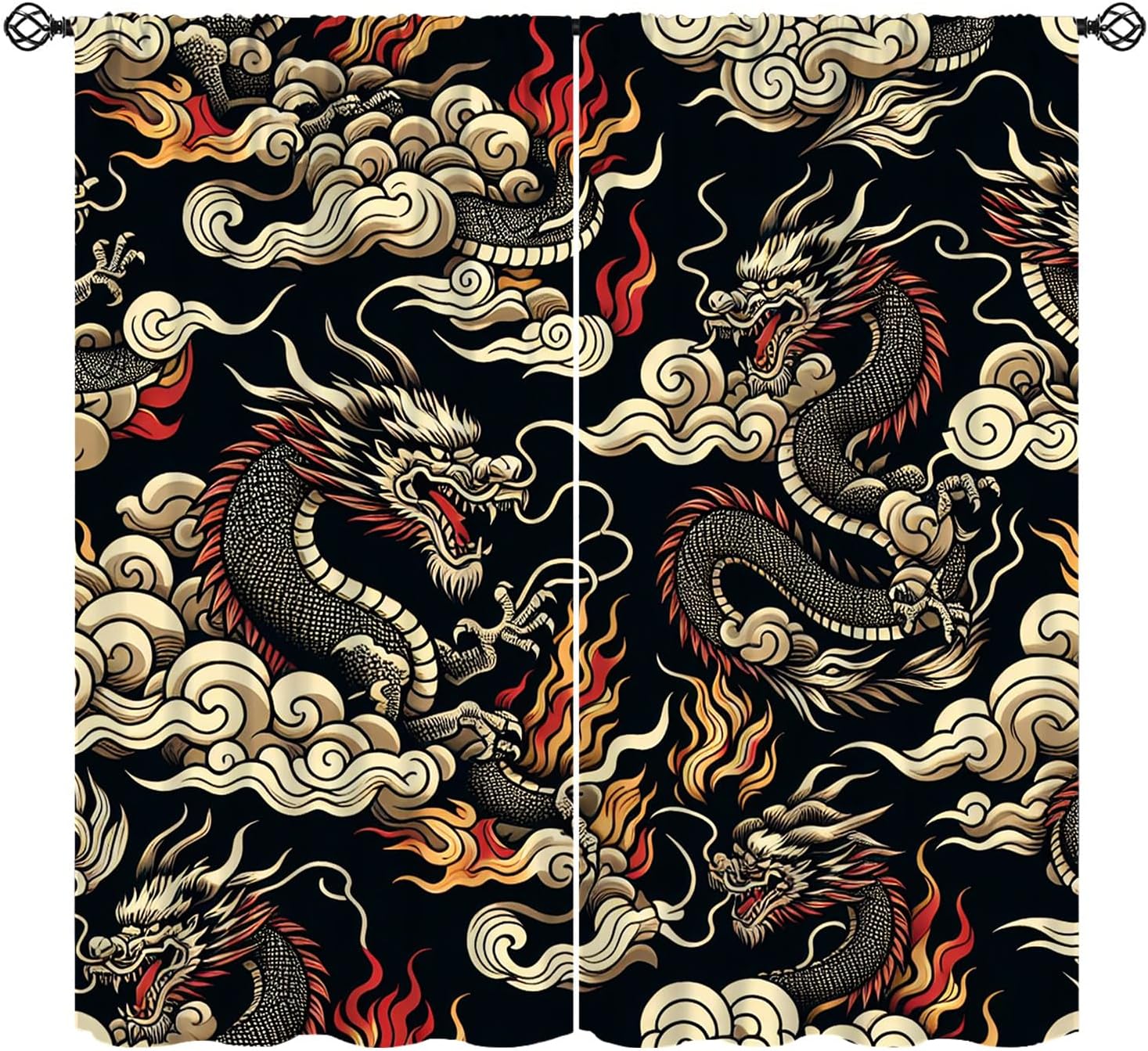 Home Textiles Luxury Curtains - 고급스러운 아시아 드래곤 커튼 검은 배경